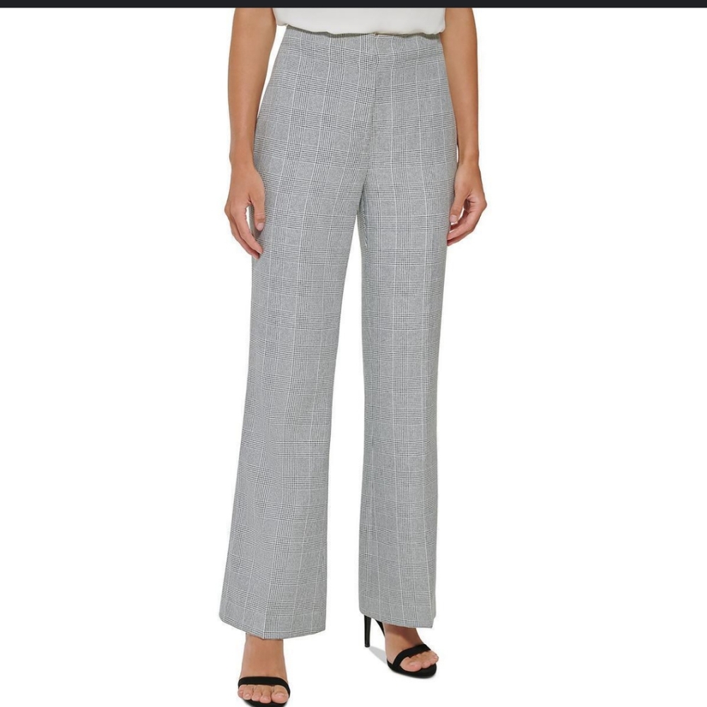 NWT DKNY Cah Gray Plaid Wide Leg Trouser Pants